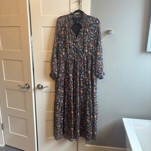1. State large navy orange floral maxi dress long sleeve
